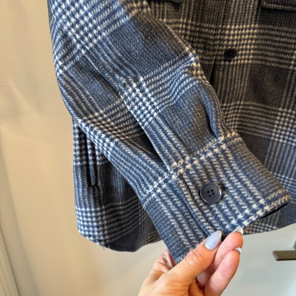 Reformation Giles Plaid Wool Shirt Jacket / Blue / M - Picture 4 of 16